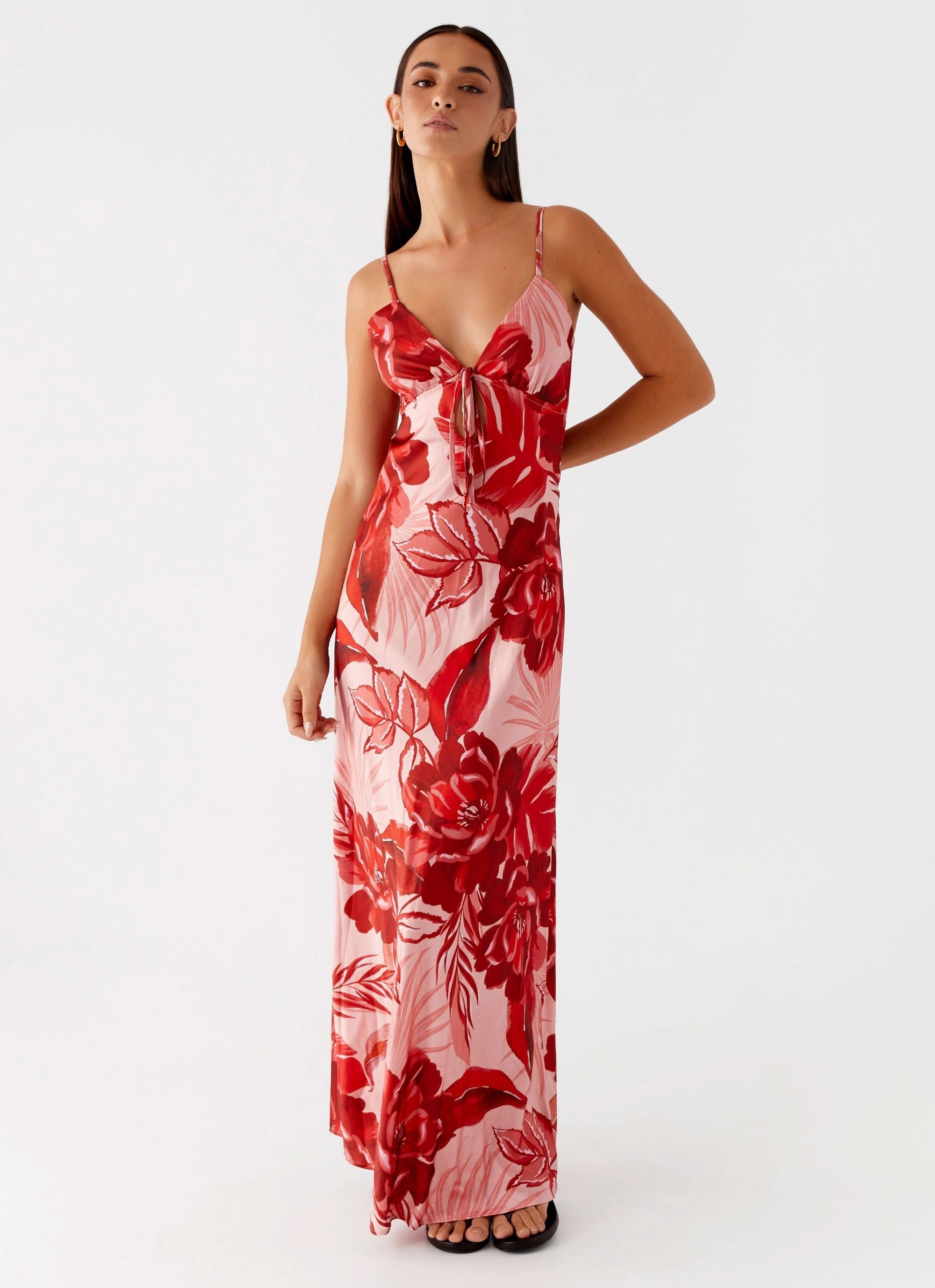 Flora Satin Maxi Dress - Sicily Sunsets Print Skin Glow Layer Ready