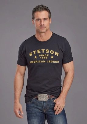Outdoor Trend Look Stylish Day Wear Stetson Mens American Legend Black 100% Cotton S/S T-Shirt