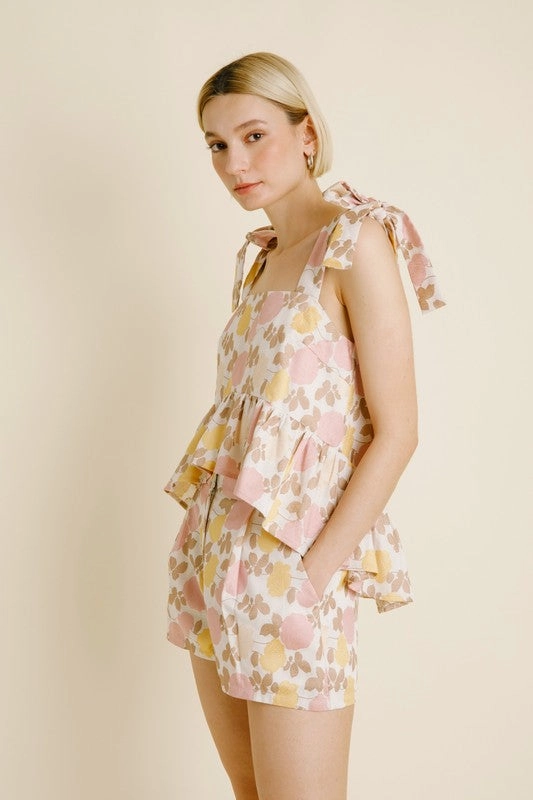 Floral Jacquard Peplum Top Soft Blended Fabric