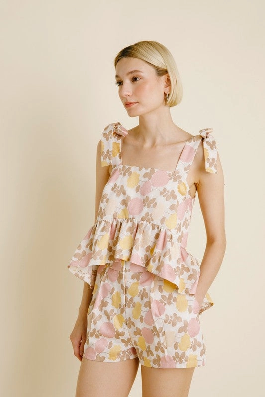 Floral Jacquard Peplum Top Odor Resistant Fabric Anti Microbial Lining