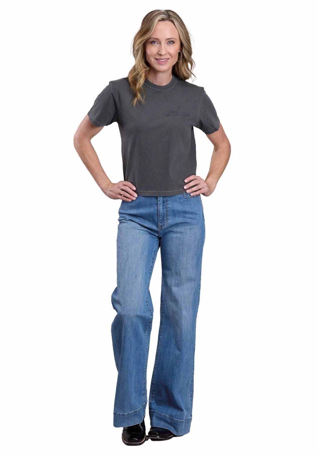 Flexible Mobility Soft Texture Stetson Womens Roping A Calf Grey 100% Cotton S/S T-Shirt