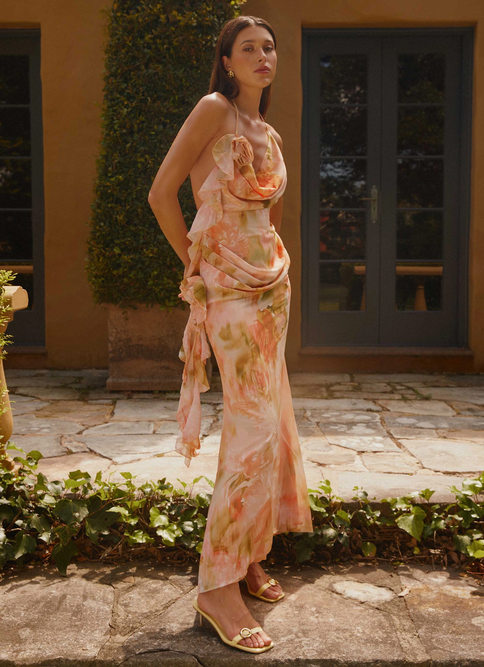 Diedre Rose Strappy Maxi Dress - Sunset Floral Soft Texture