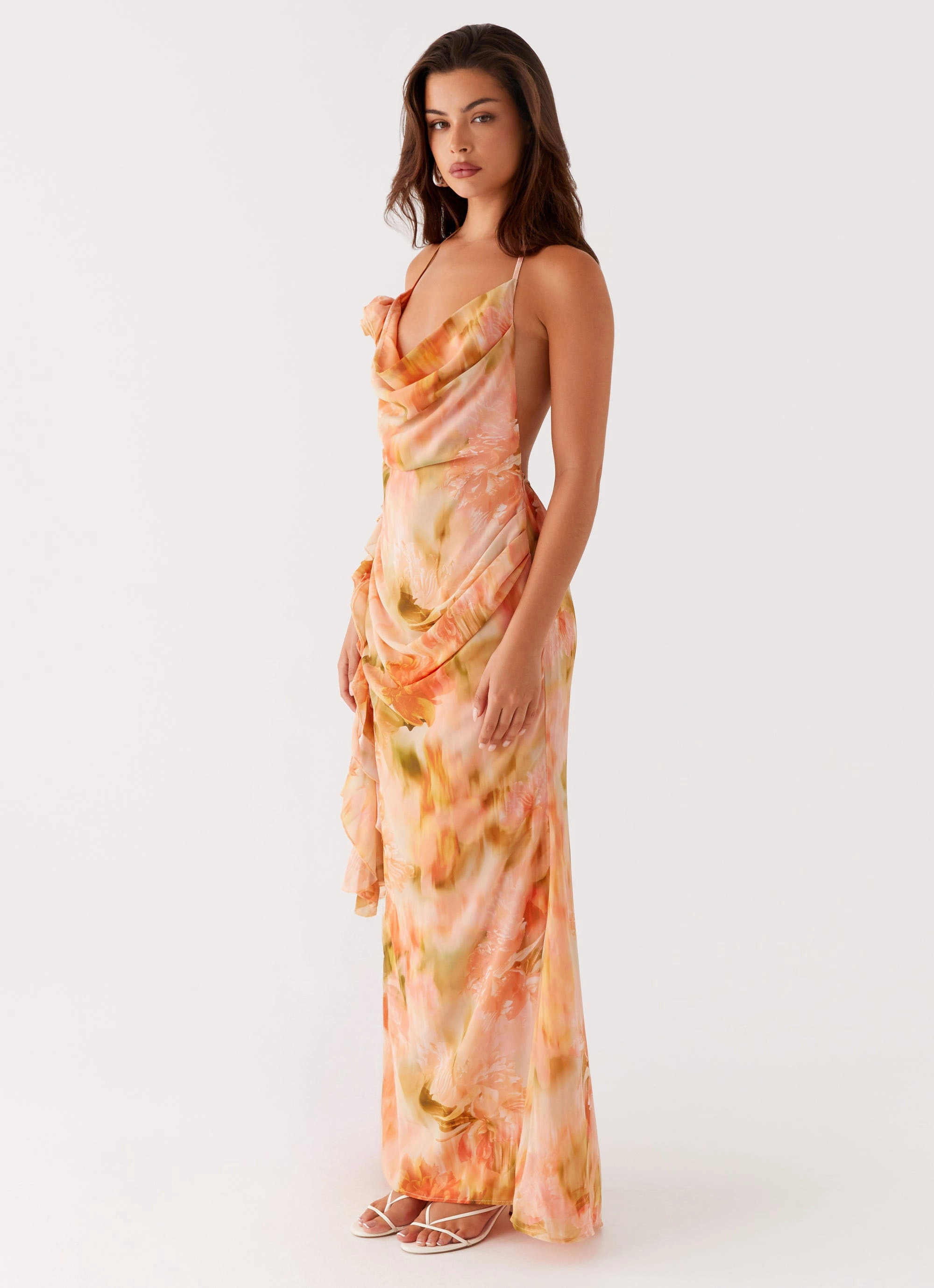 Diedre Rose Strappy Maxi Dress - Sunset Floral Formal Jacket Textured Finish