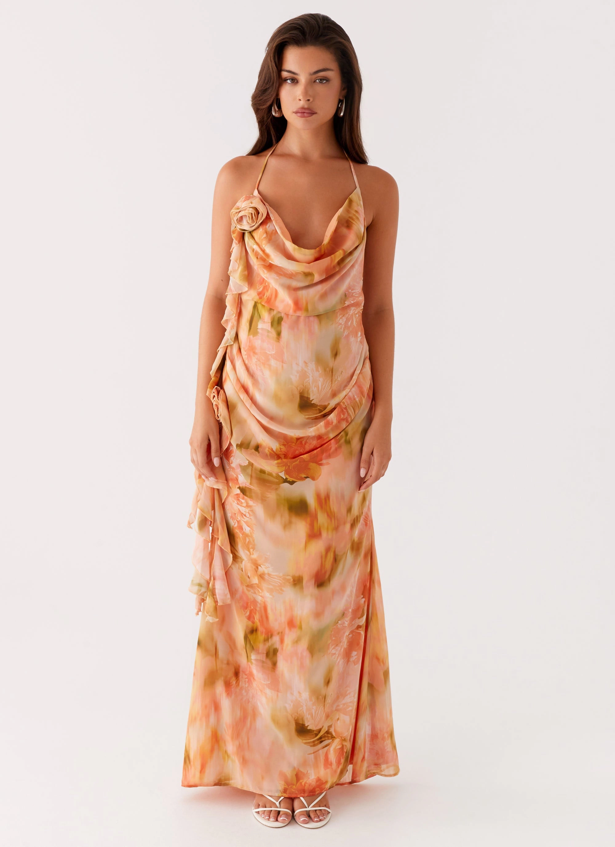 Diedre Rose Strappy Maxi Dress - Sunset Floral Down Filled
