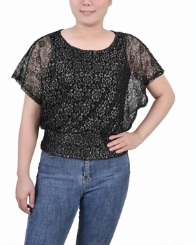 Foil Lace Poncho With Smocked Waist BreathableFabric