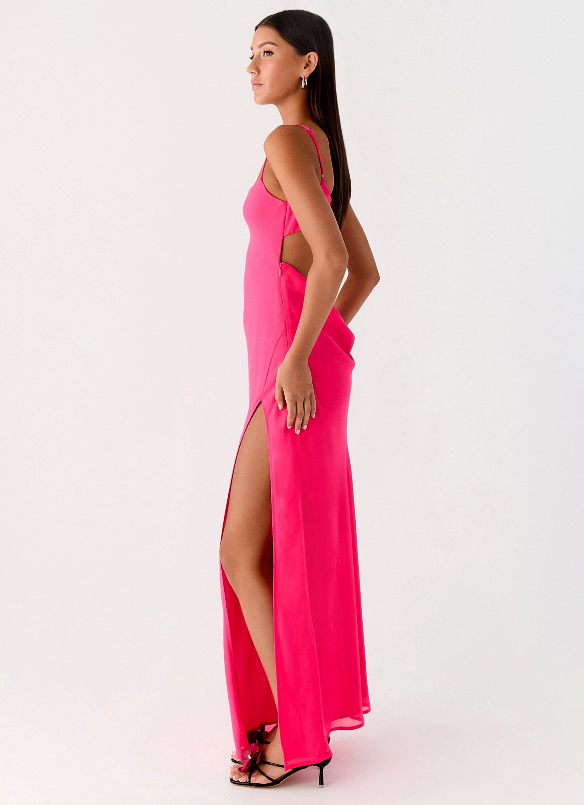 Down Filled Fringe Detail Alouette Maxi Dress - Fuchsia