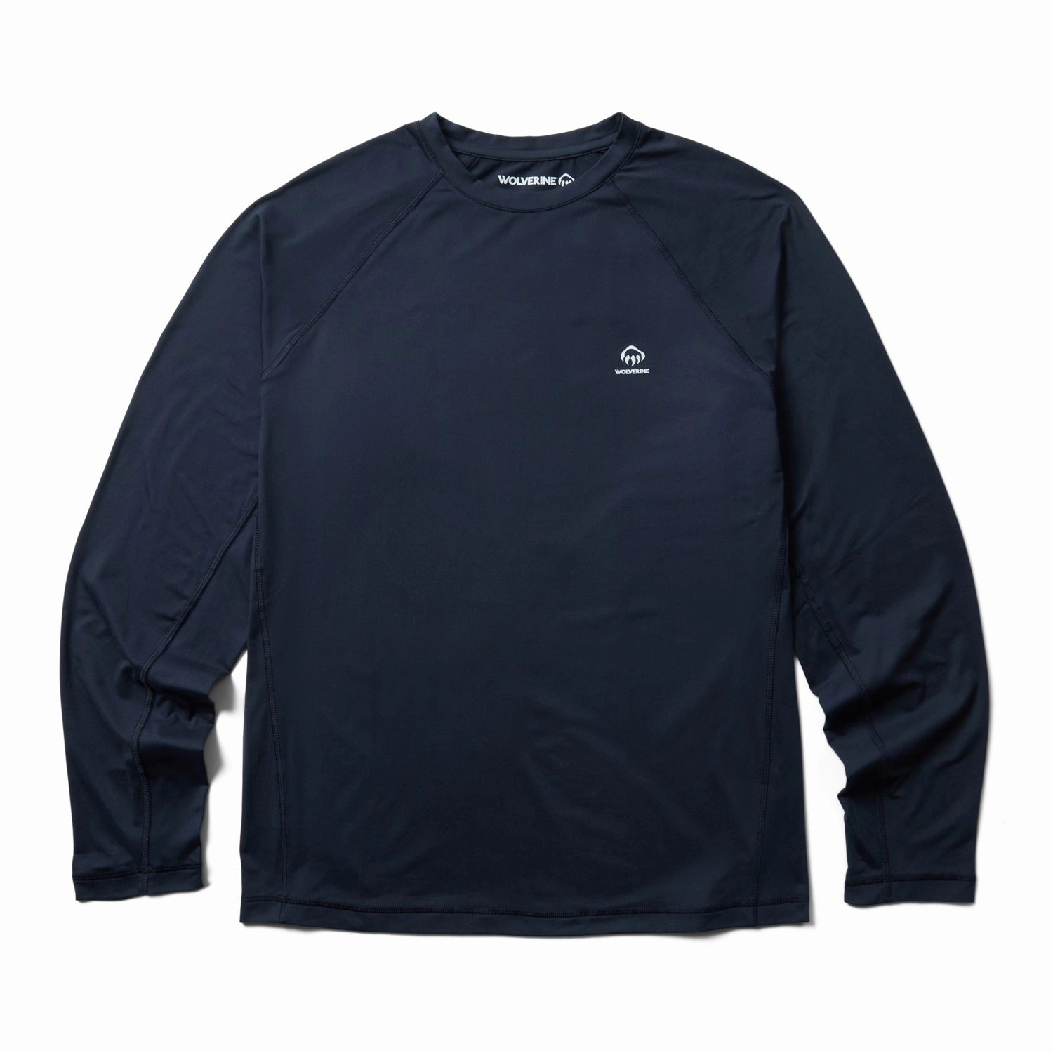 Non Irritating Tags Subtle pattern Wolverine Mens Dark Navy Polyester L/S Tactical Sun-Stop Eco Crew