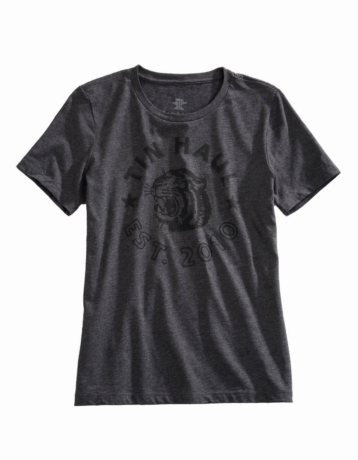 Abstract print Tin Haul Womens Tiger Head Grey Cotton Blend S/S T-Shirt