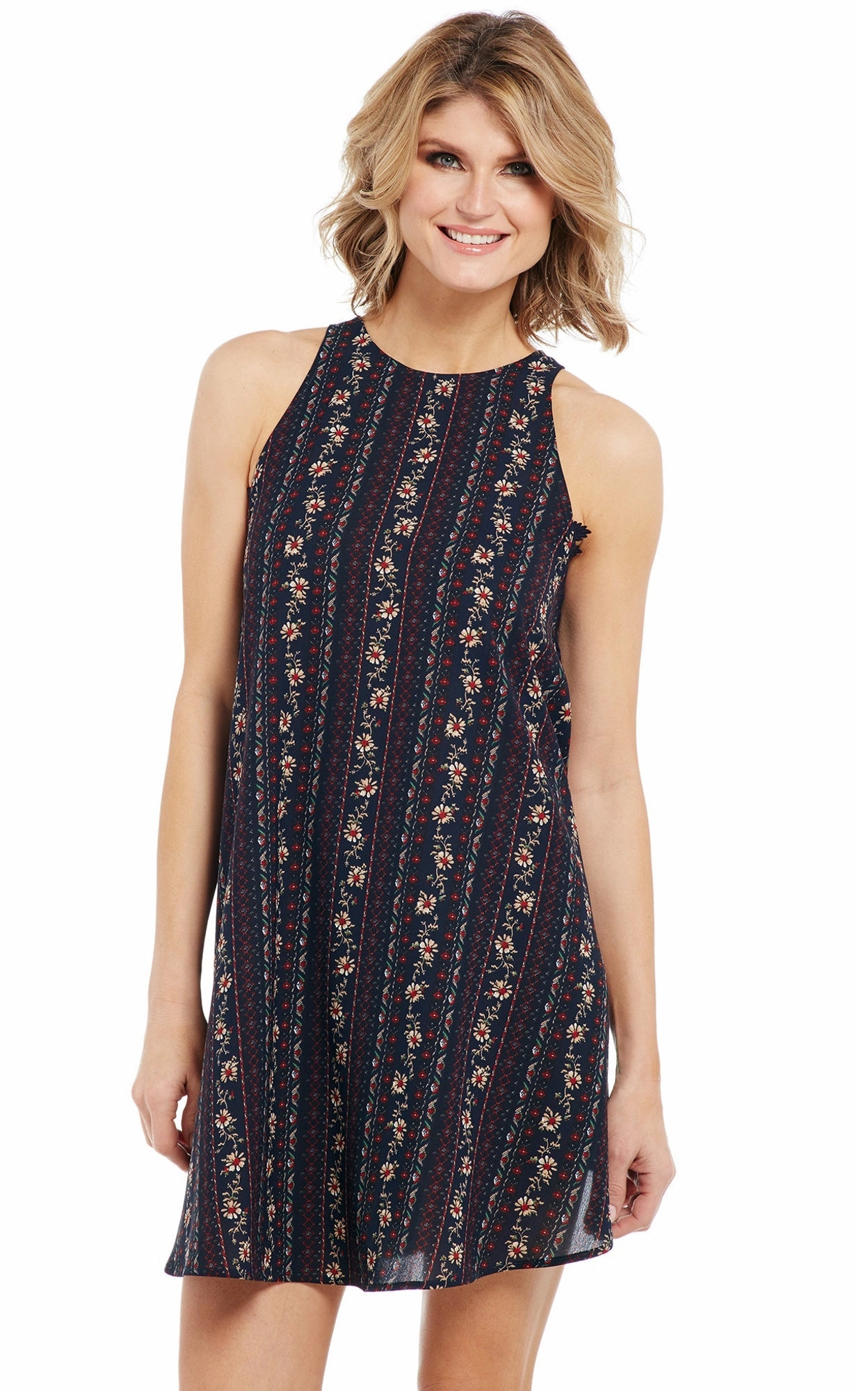 Cowgirl Up Womens Navy Multi Polyester Crochet Lace Slip Dress S/L Thermoregulating Fabric