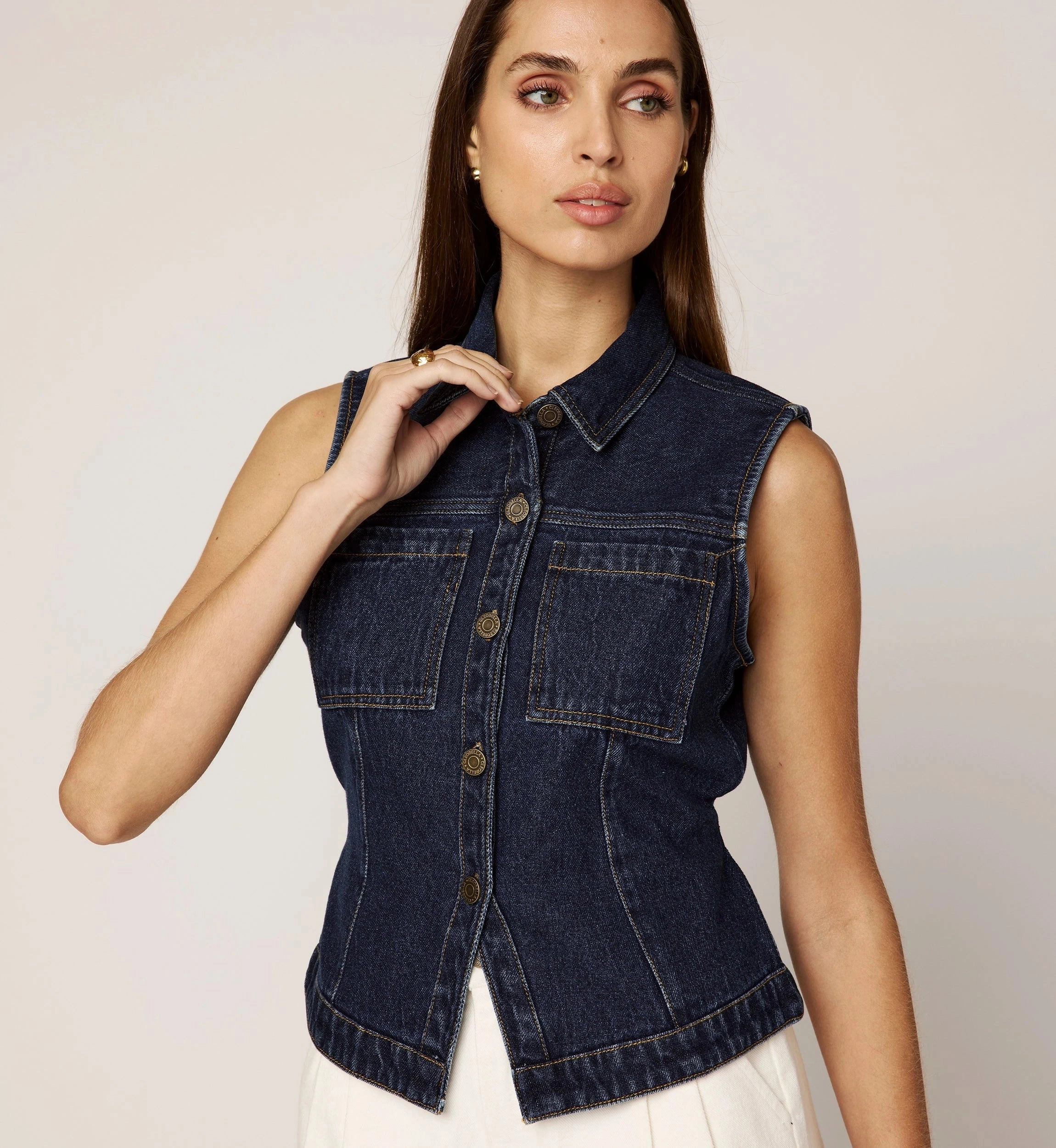 Franka Vest | Dark Denim LayeredNeckline PolyesterBlend