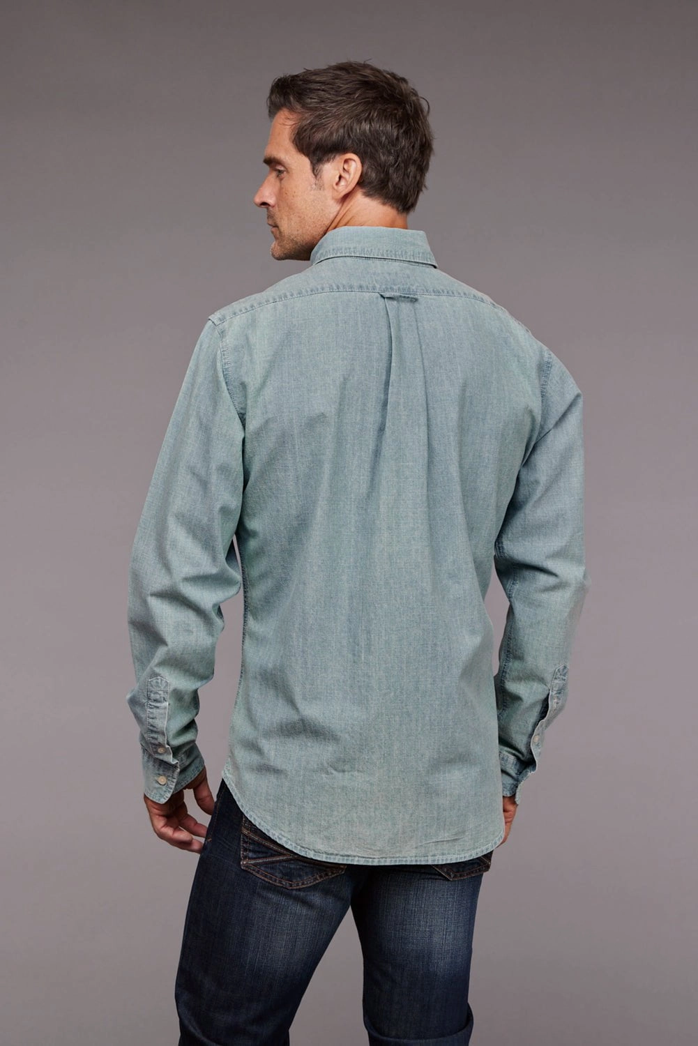Pre Shrunk Cotton Blend Stetson Mens Chambray Button Front Light Blue 100% Cotton 1 Pkt L/S Shirt