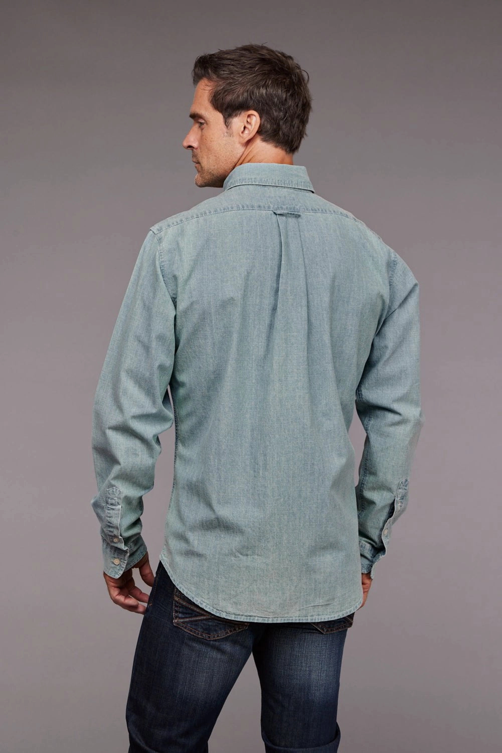 Eco-friendly Stetson Mens Chambray Button Front Light Blue 100% Cotton 1 Pkt L/S Shirt