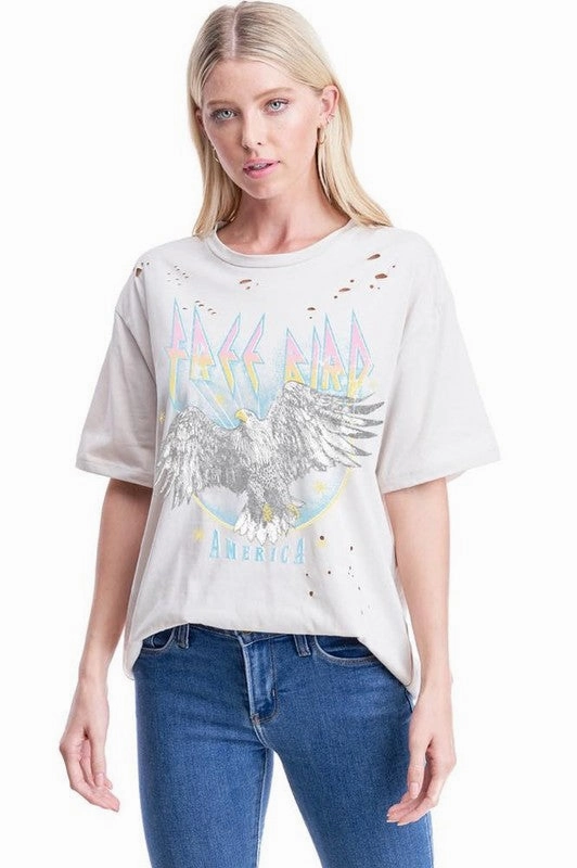 Free Bird America Eagle Graphic Tee Flatlock stitching Cozy Blouse