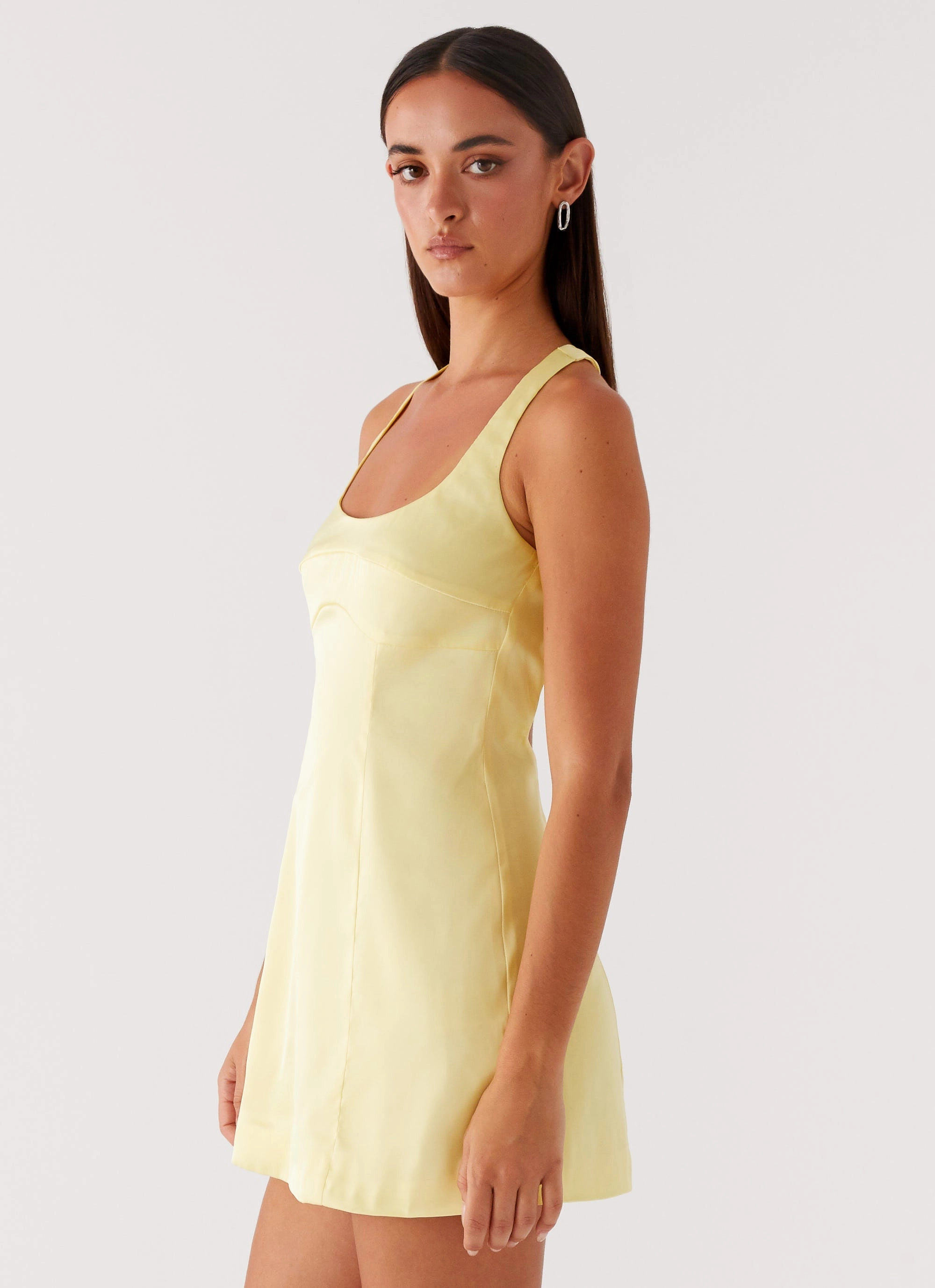 Compact Fit Freefall Satin Mini Dress - Yellow