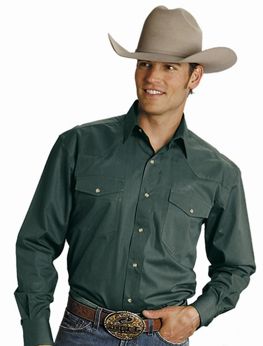 Roper Mens Green 100% Cotton L/S Snap 1 Pt Back Yoke Poplin Western Shirt Corporate Wear High-Quality Material