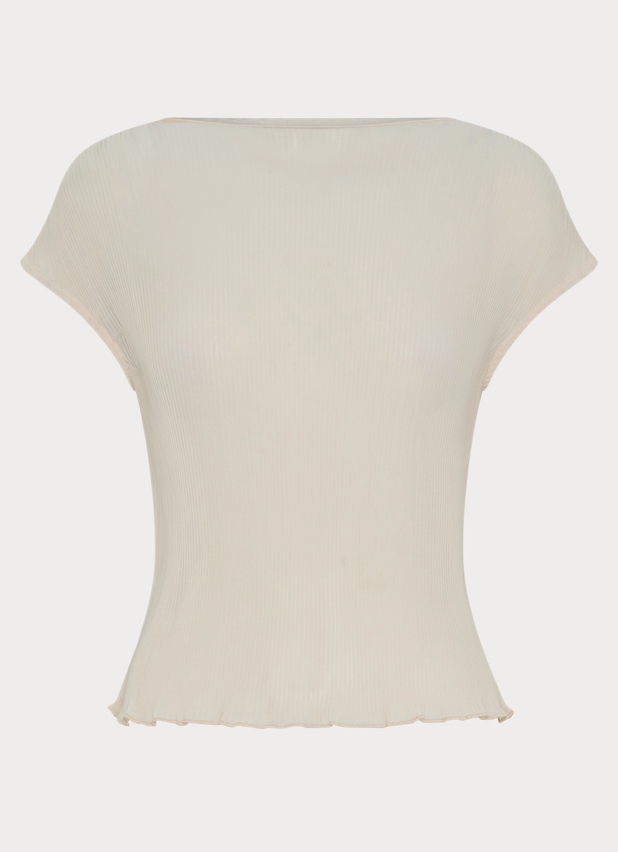Fashionable Tank RibbedTexture Gemma Cap Sleeve Top - Ivory