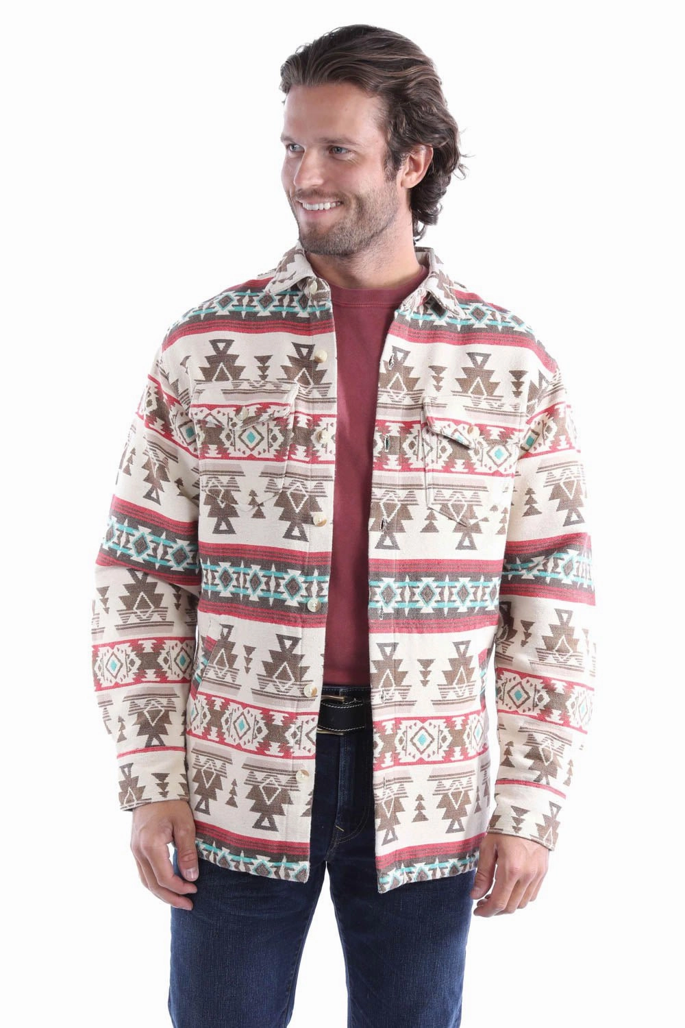 Scully Mens Southwestern Aztec Shirt Natural 100% Cotton Cotton Jacket Spring Layer Easy Fit Piece