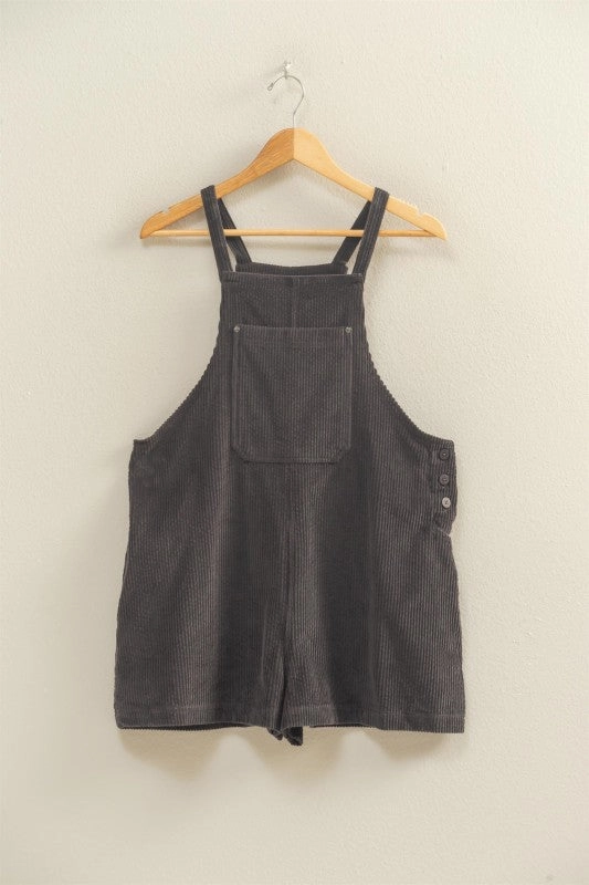 Frida Front Pocket Sleeveless Corduroy Overall Romper Interlock Ribbed Collar Relaxed Comfort
