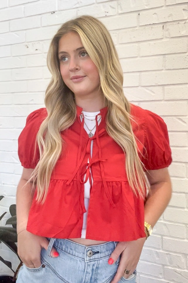 Front Tie Peplum Blouse Ethically Sourced Material