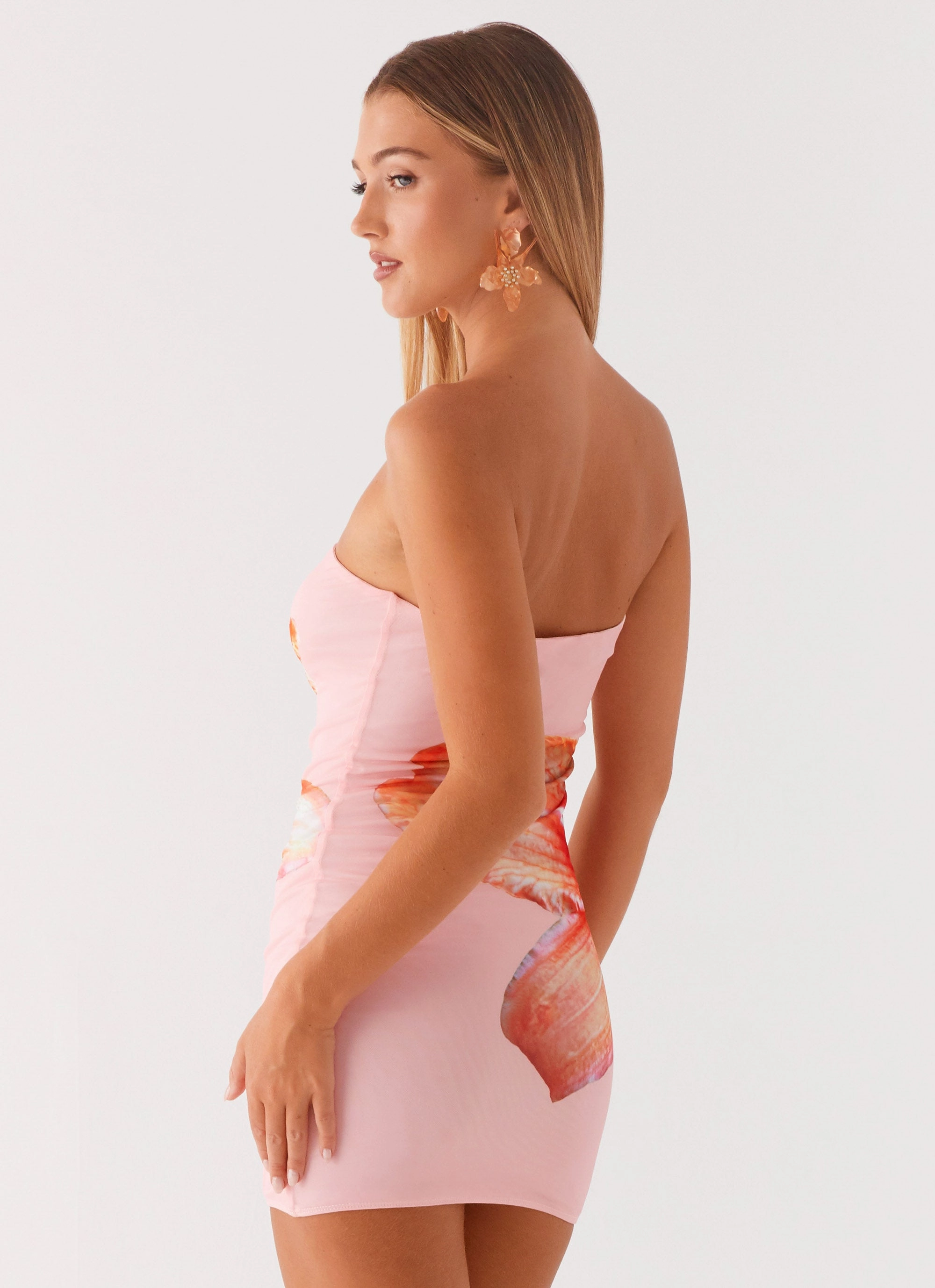 Puffer Design Full Bloom Mini Dress - Pink