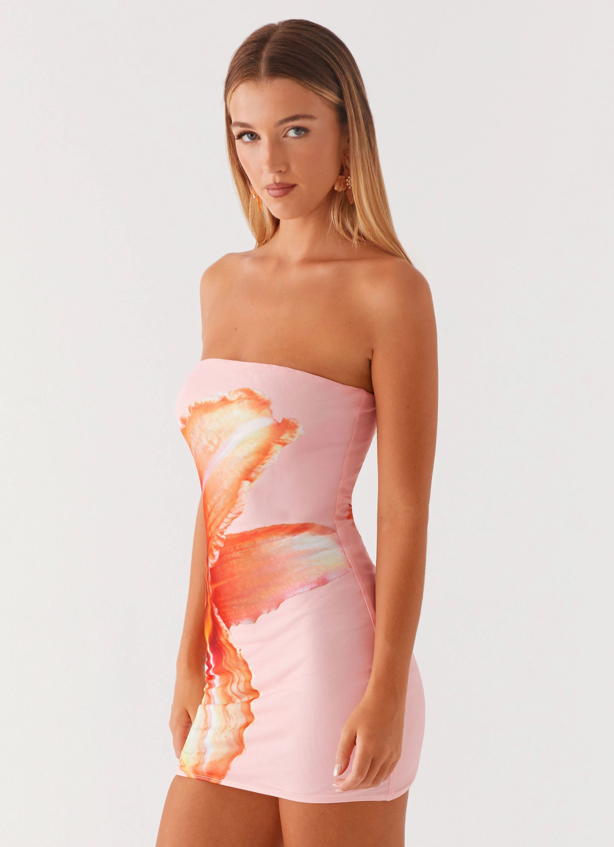 Minimalist Fit High Neck Full Bloom Mini Dress - Pink