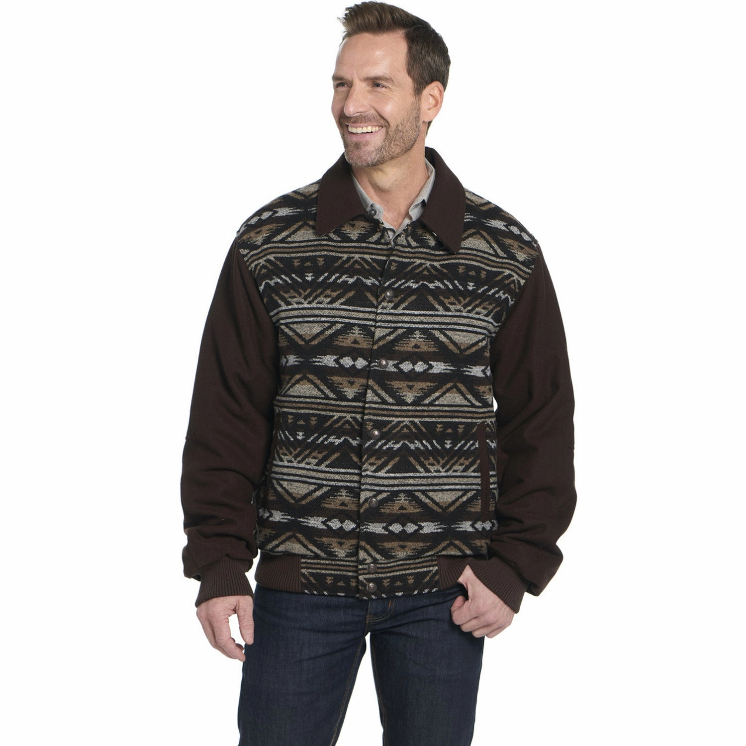 Classic Zip Up Cripple Creek Mens Navajo Blanket Snap CCP Americano Brown 100% Polyester Vest