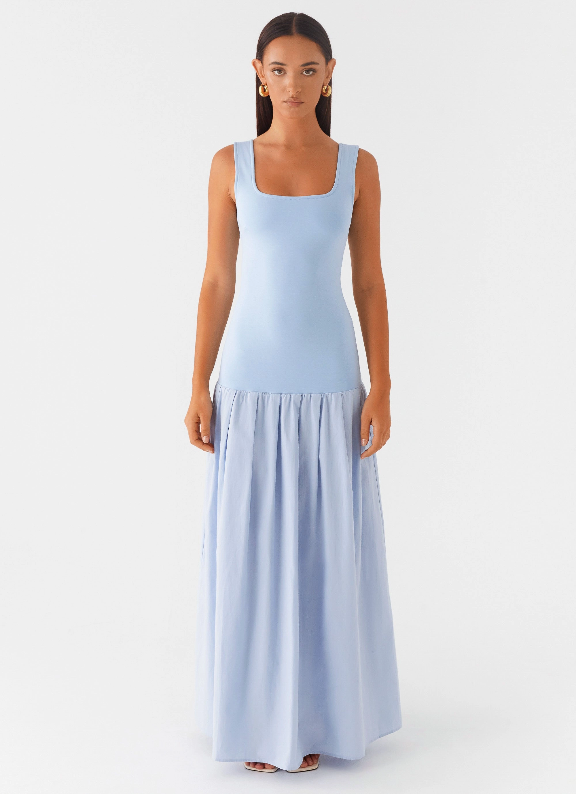 Detachable Hood Stretch Comfort Jaxon Maxi Dress - Blue