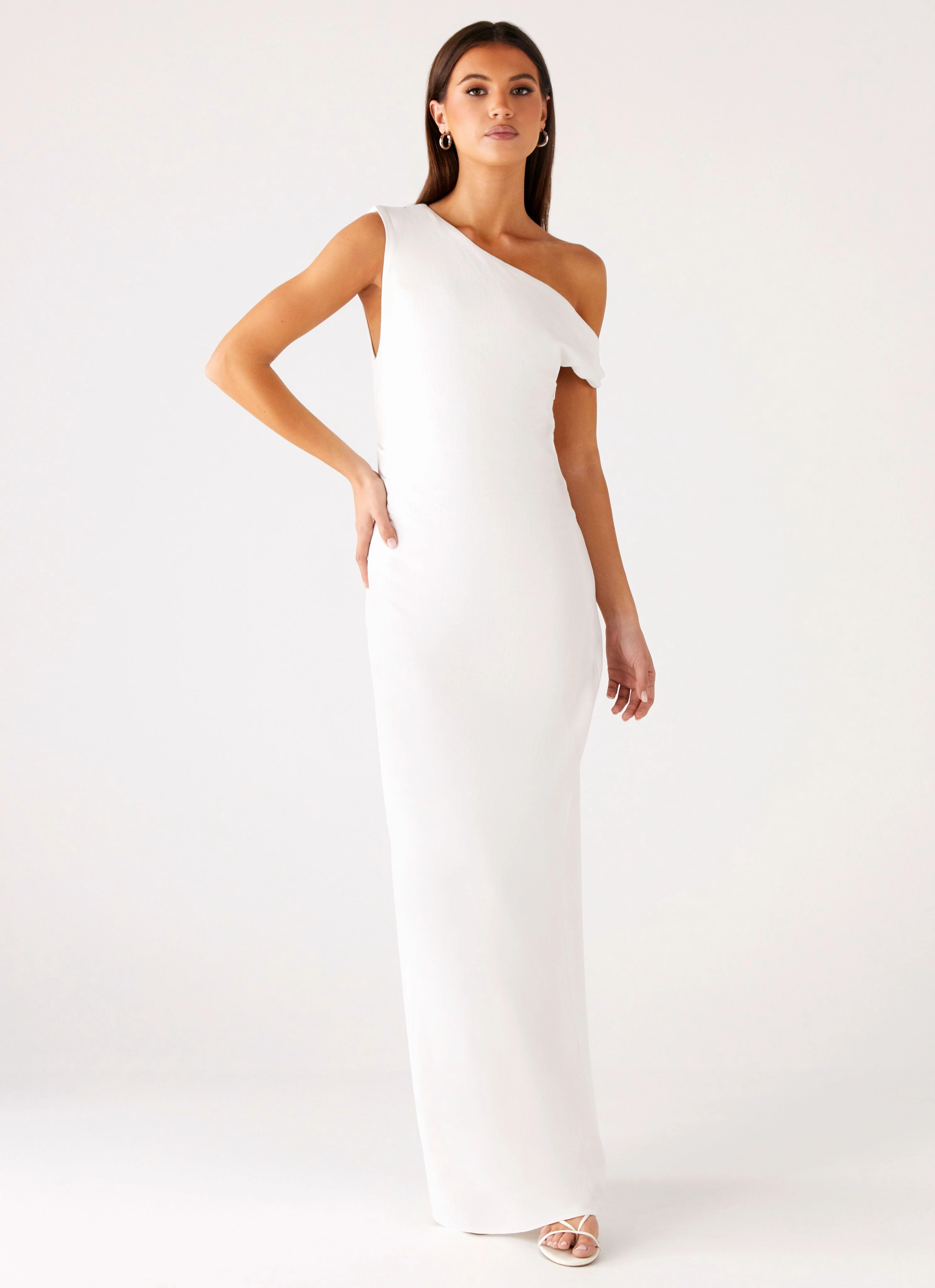 Mckenna Maxi Dress - White Thermal Winter Coat Belted Style