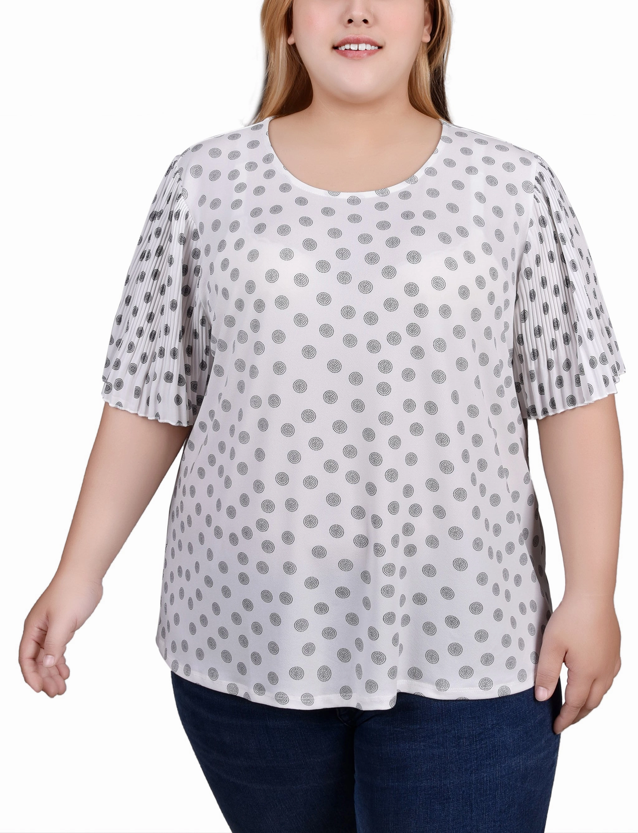 Thermal Insulation Tech Plus Size Pleated-Sleeve Top