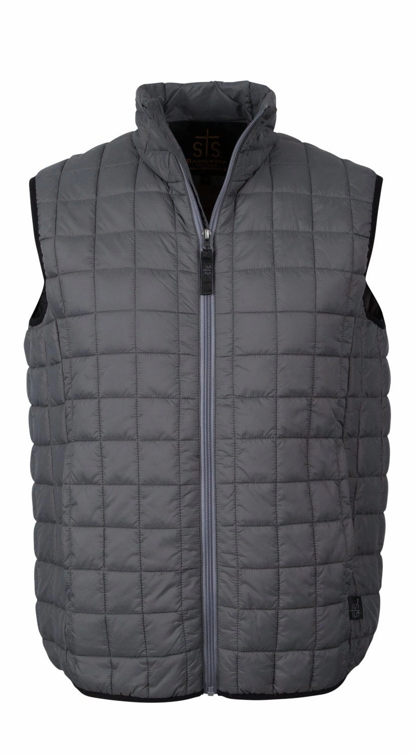 STS Ranchwear Mens Wesley Gray 100% Polyester Softshell Vest Compact Packable Feature Moisture Managing Layer