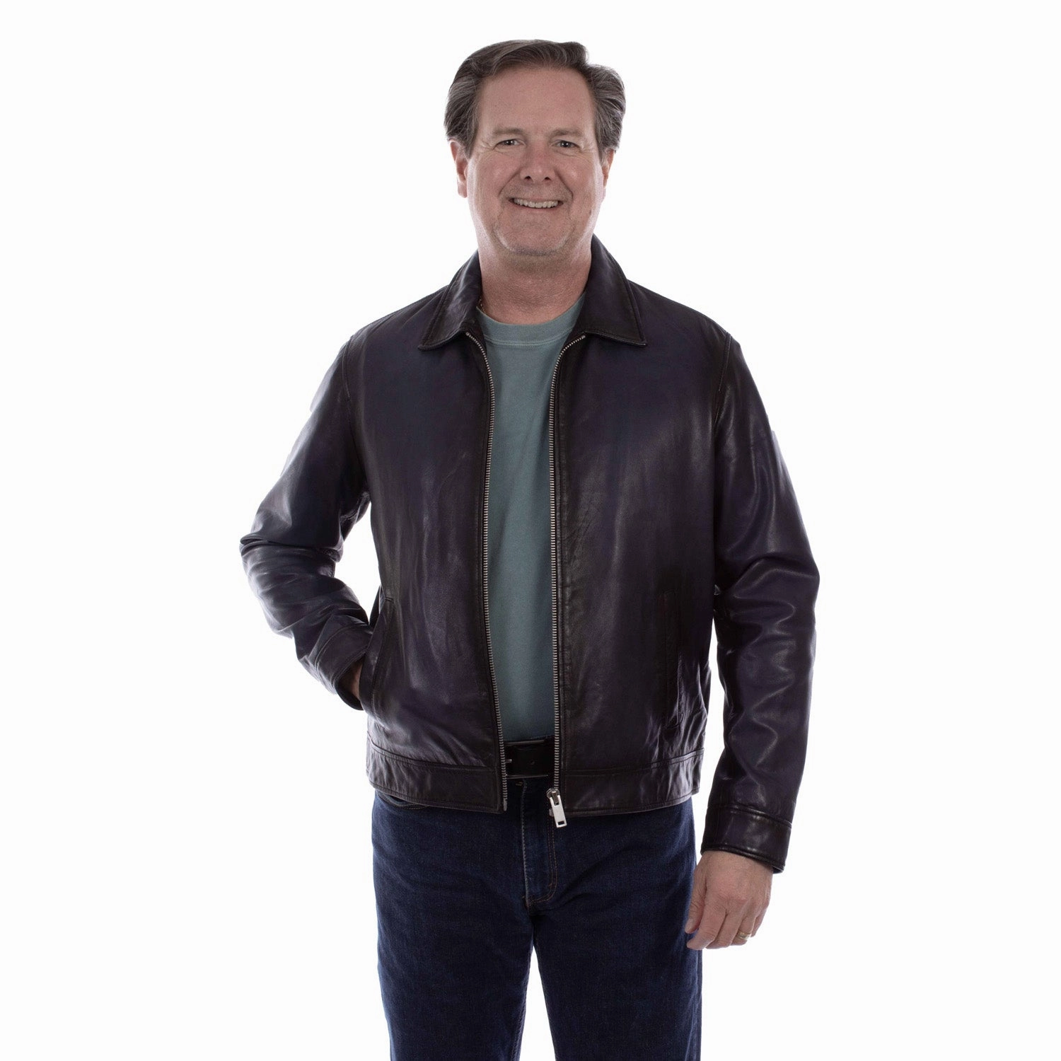 Interchangeable Liners Comfortable lining Scully Mens Full Zip Front Bomber Navy Leather Leather Jacket