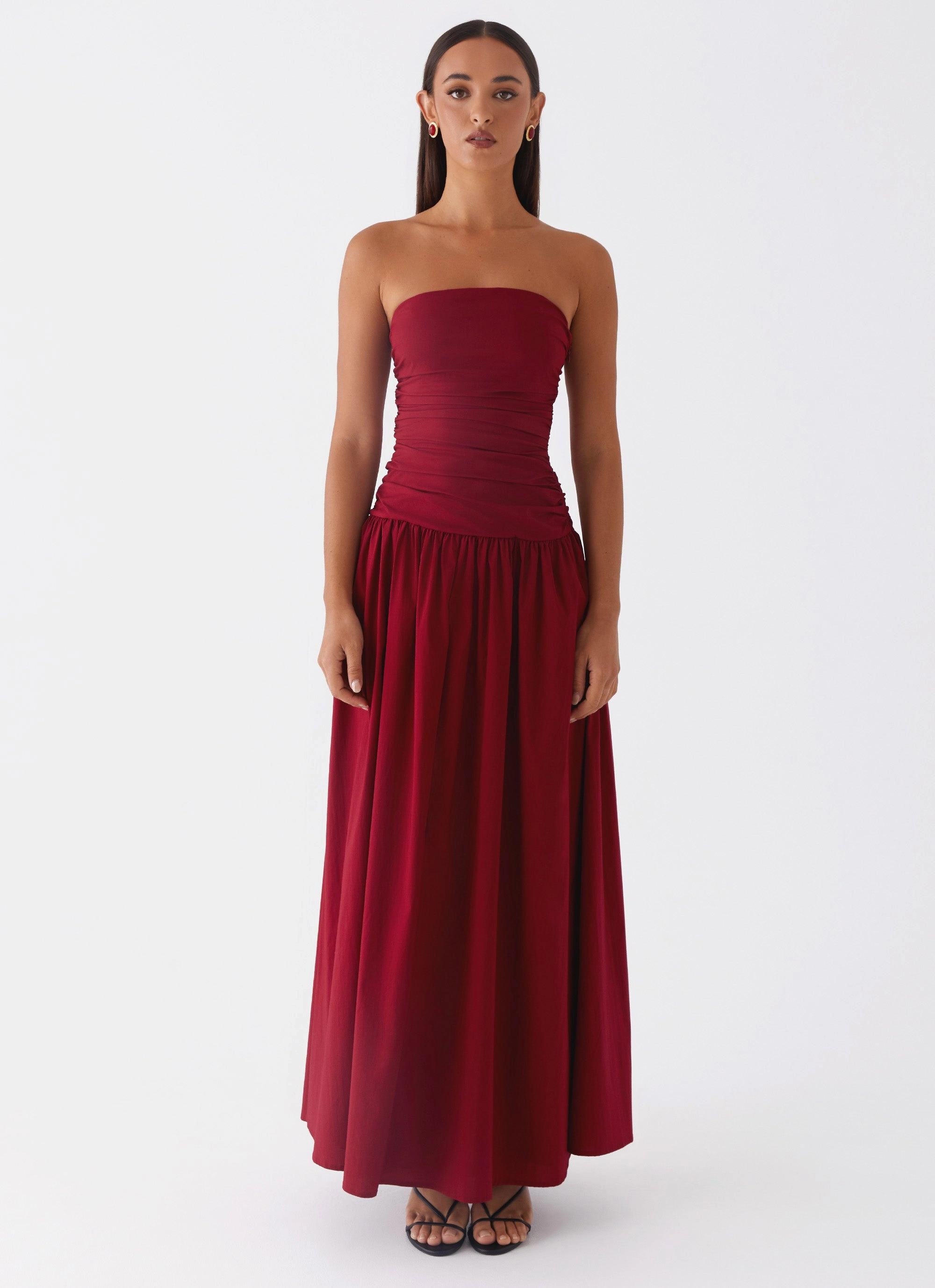Textured Finish Carmel Maxi Dress - Merlot