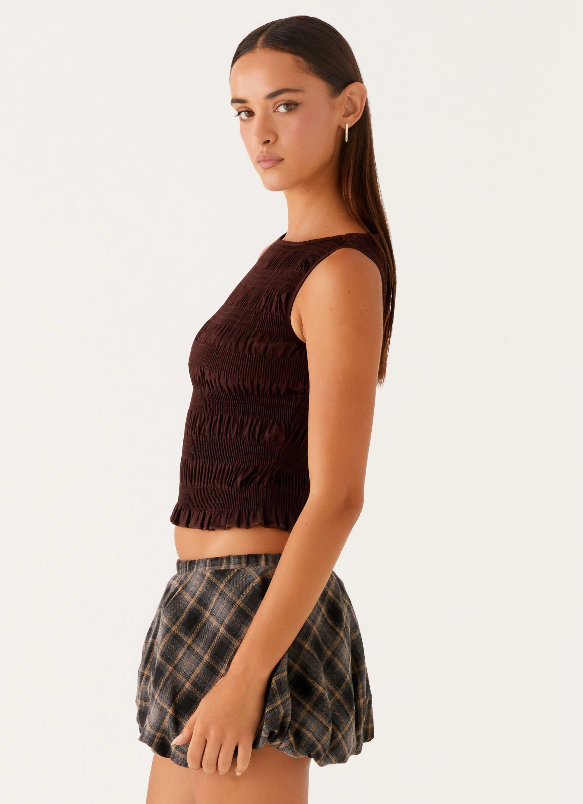 Garden Kisses Shirred Top - Brown Wear Resistant Edge