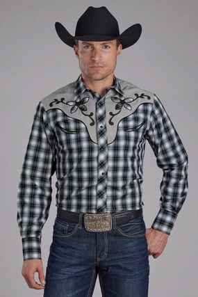 Roper Mens 2407 Fancy Floral Black Cotton Blend L/S Shirt Relaxed Comfort Functional Fashion