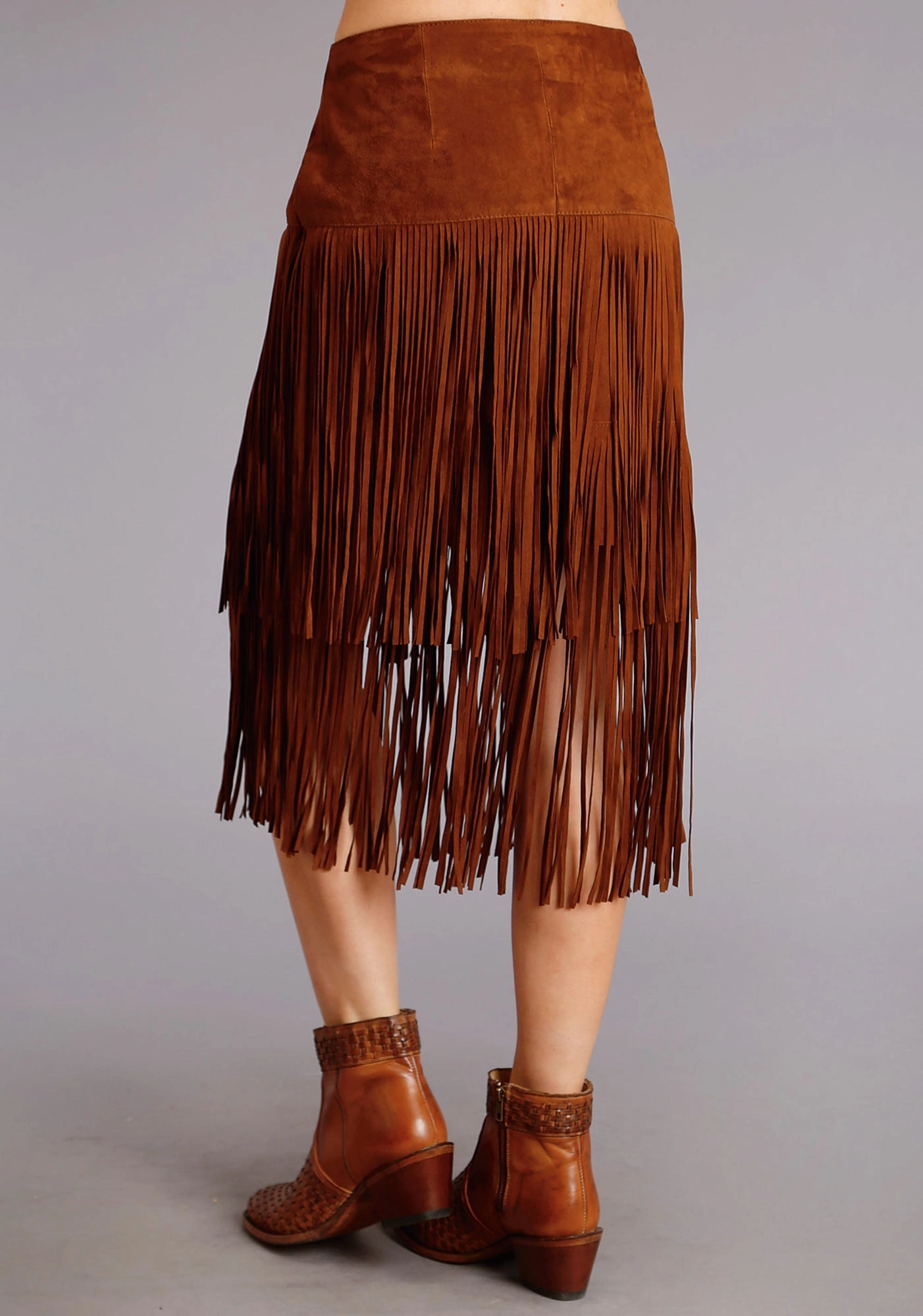 Clean Aesthetic Relaxed Vibes Stetson Womens Brown Leather Lamb Suede Fringe Skirt