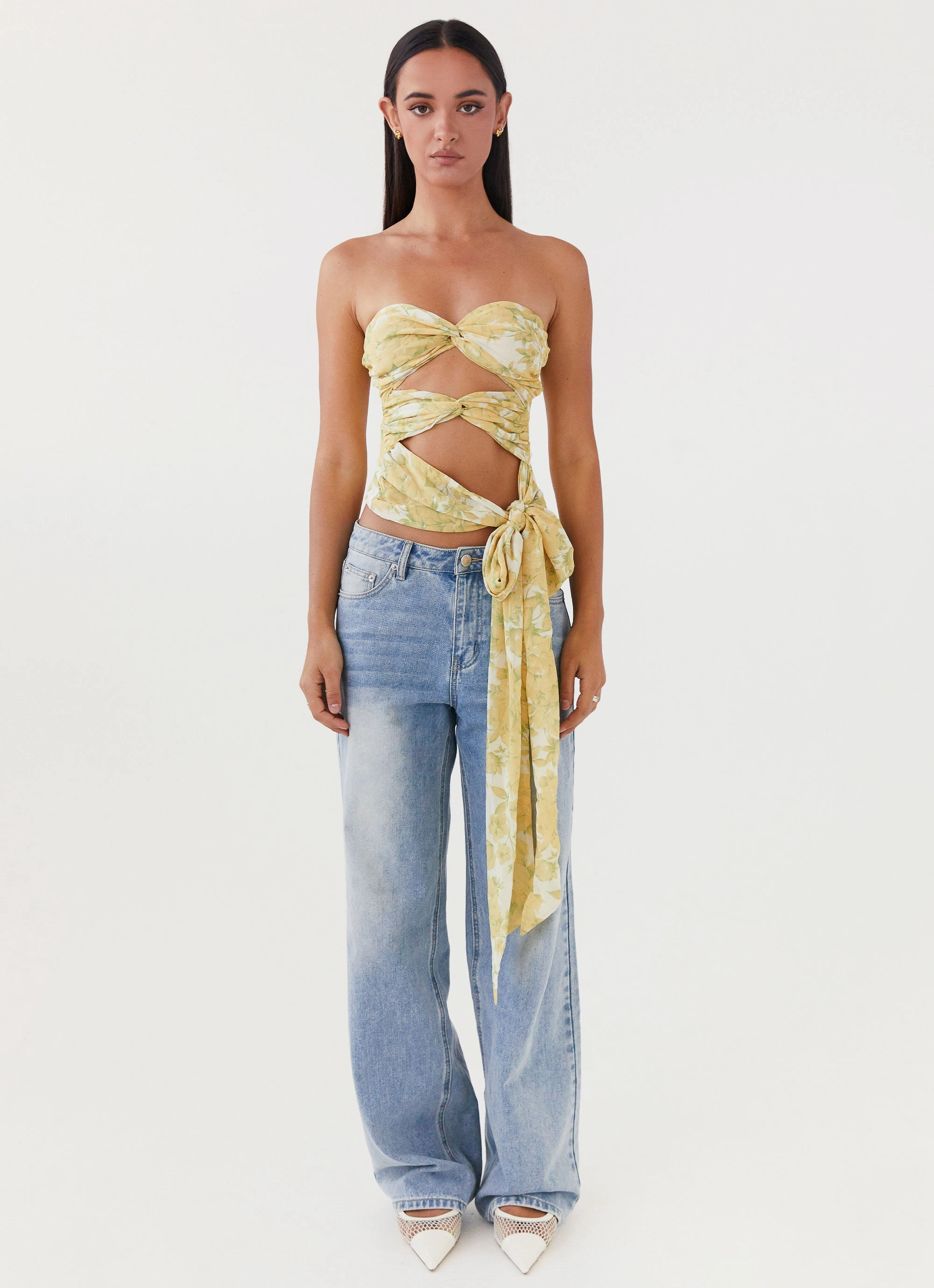 Convertible Sleeve Adaptation Summer Blouse Sunlight Cascade Top - Daffodil