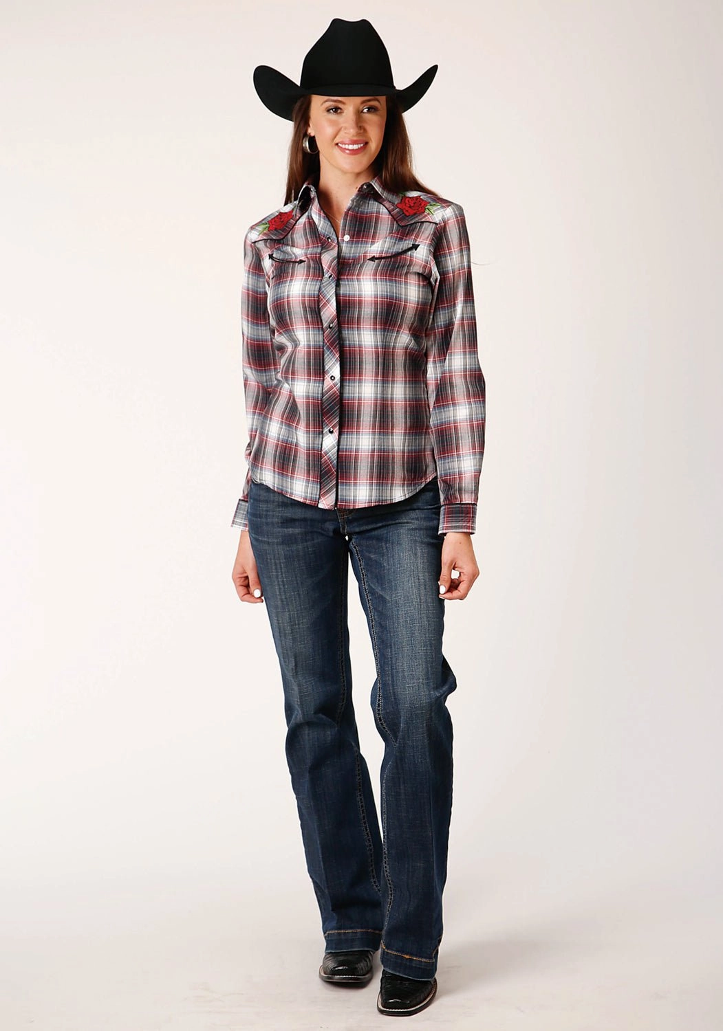 Stretchable Material Timeless Classic Roper Womens Rose Plaid Red Cotton Blend L/S Shirt