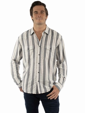 Scully Mens Western Stripe Seersucker Blue 100% Cotton L/S Shirt Earthy Palette