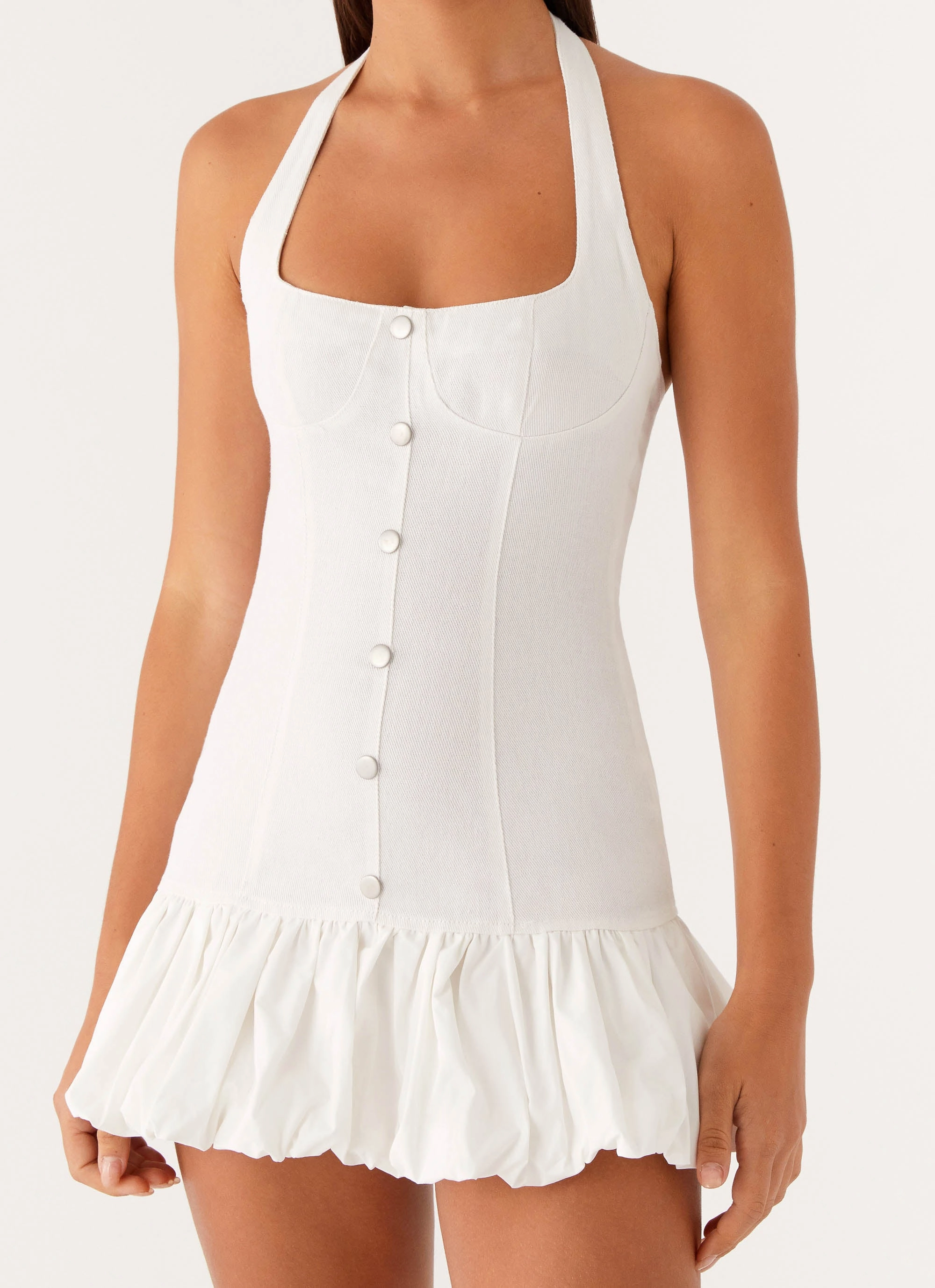 Georgina Denim Mini Dress - White Street Style Jacket