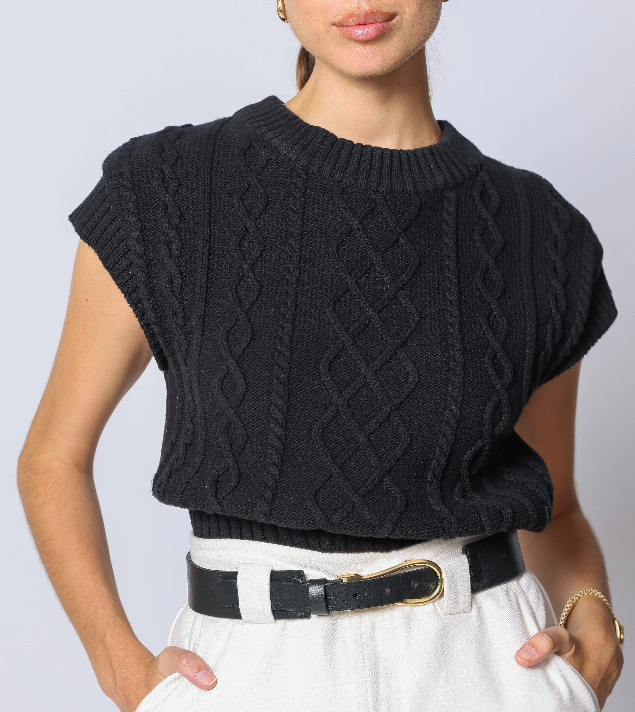 Gigi Cropped Sweater Vest | Black Contemporary Cut FlexibleRibbedTrims