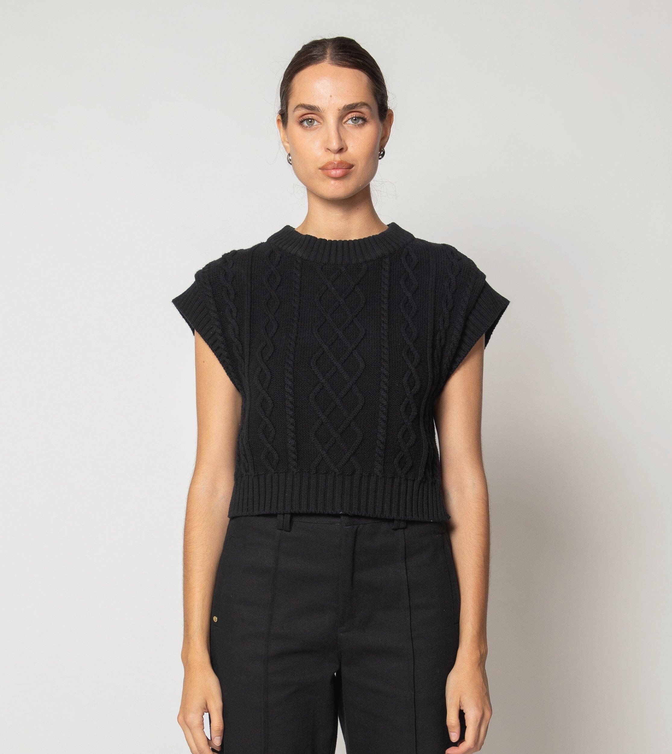 Active Comfort Style Gigi Cropped Sweater Vest | Black