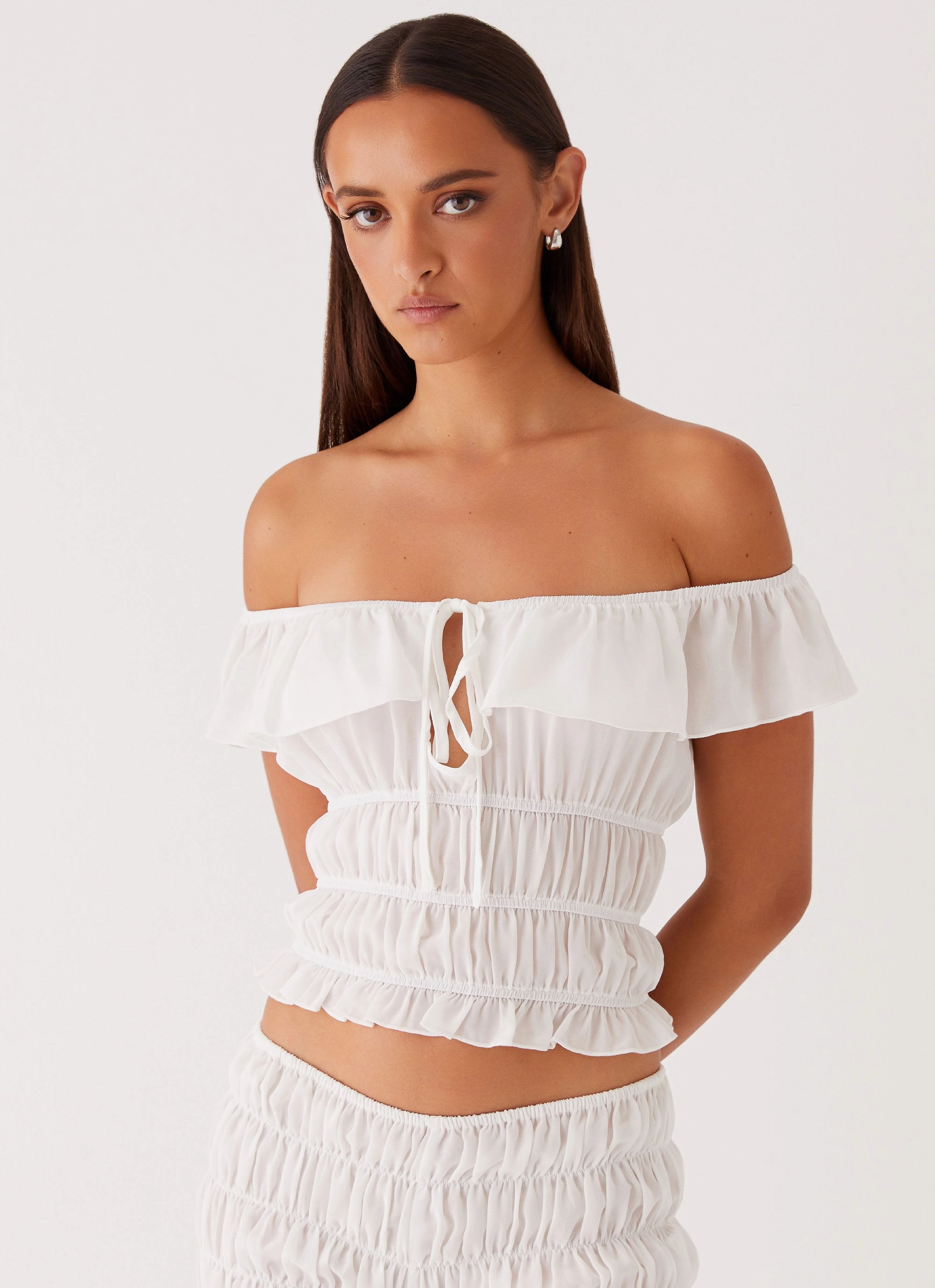 Girls Like Us Ruched Top - White Bonded Hemline