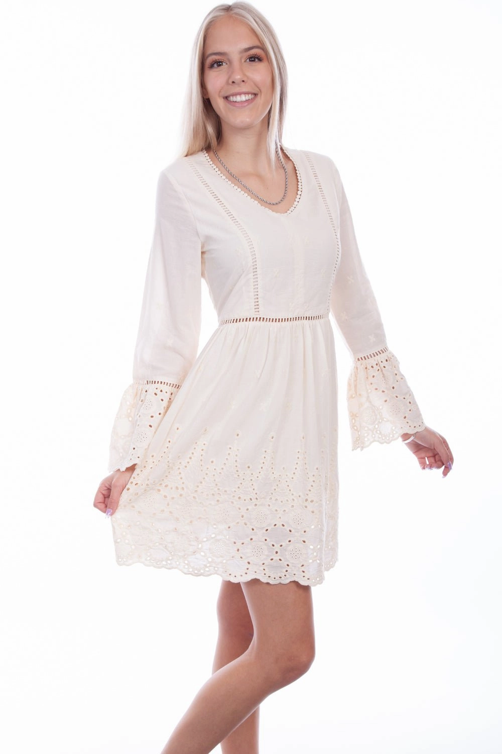 Sleek and Sleek Scully Womens Ivory 100% Cotton Ladder Lace L/S Dress