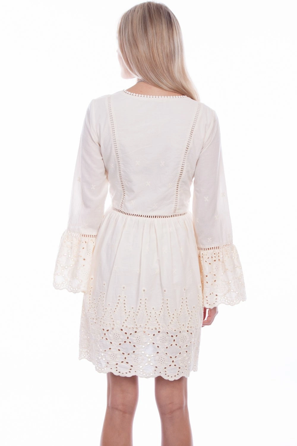 Scully Womens Ivory 100% Cotton Ladder Lace L/S Dress Chic and Flattering