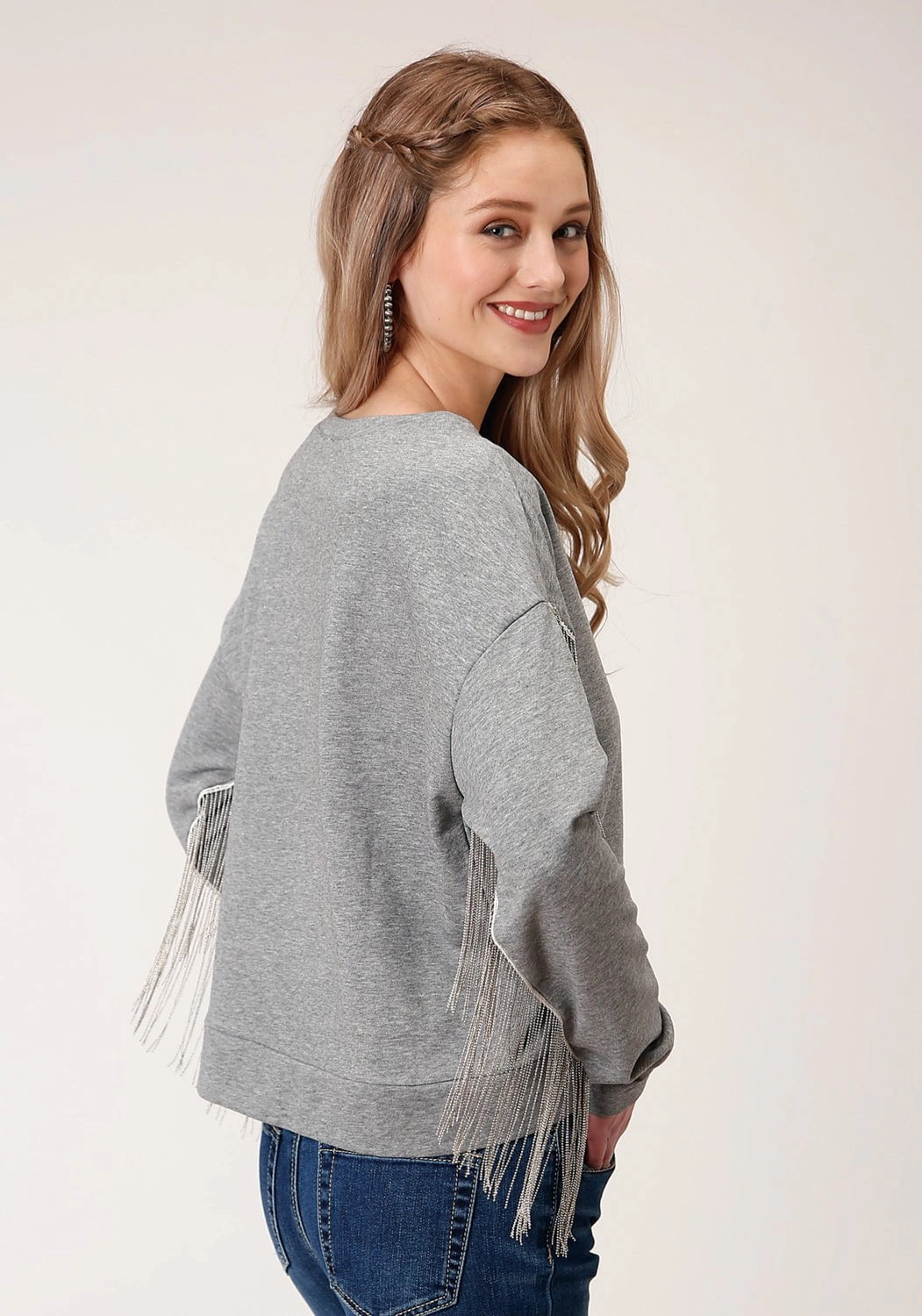 Advanced Insulation Roper Womens Gray Polyester Chain Fringe Sweater