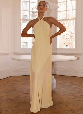 Golden Child Linen Maxi Dress - Yellow Glossy Finish