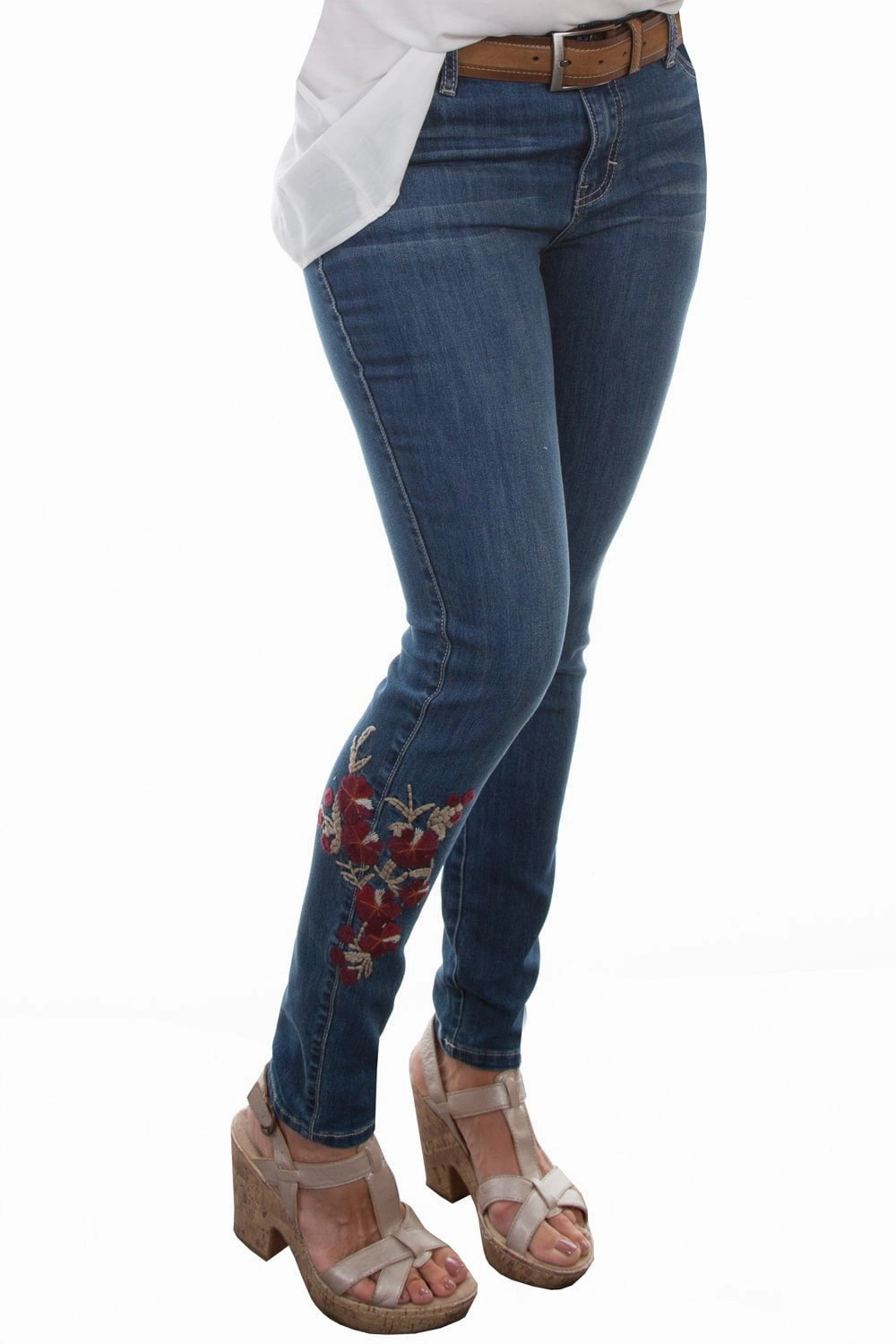 Scully Womens Denim Cotton Blend Floral Jeans Chill Outfit Relaxed Style Earthy