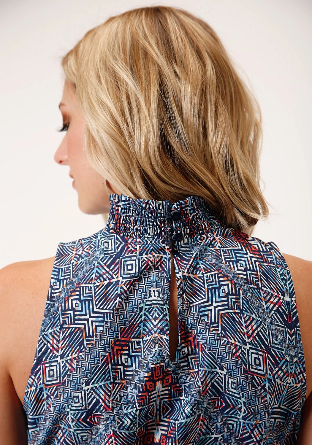 Roper Womens Blue Polyester Tribal Border S/L Hi-Lo Dress Reinforced Hem Classic Comfort