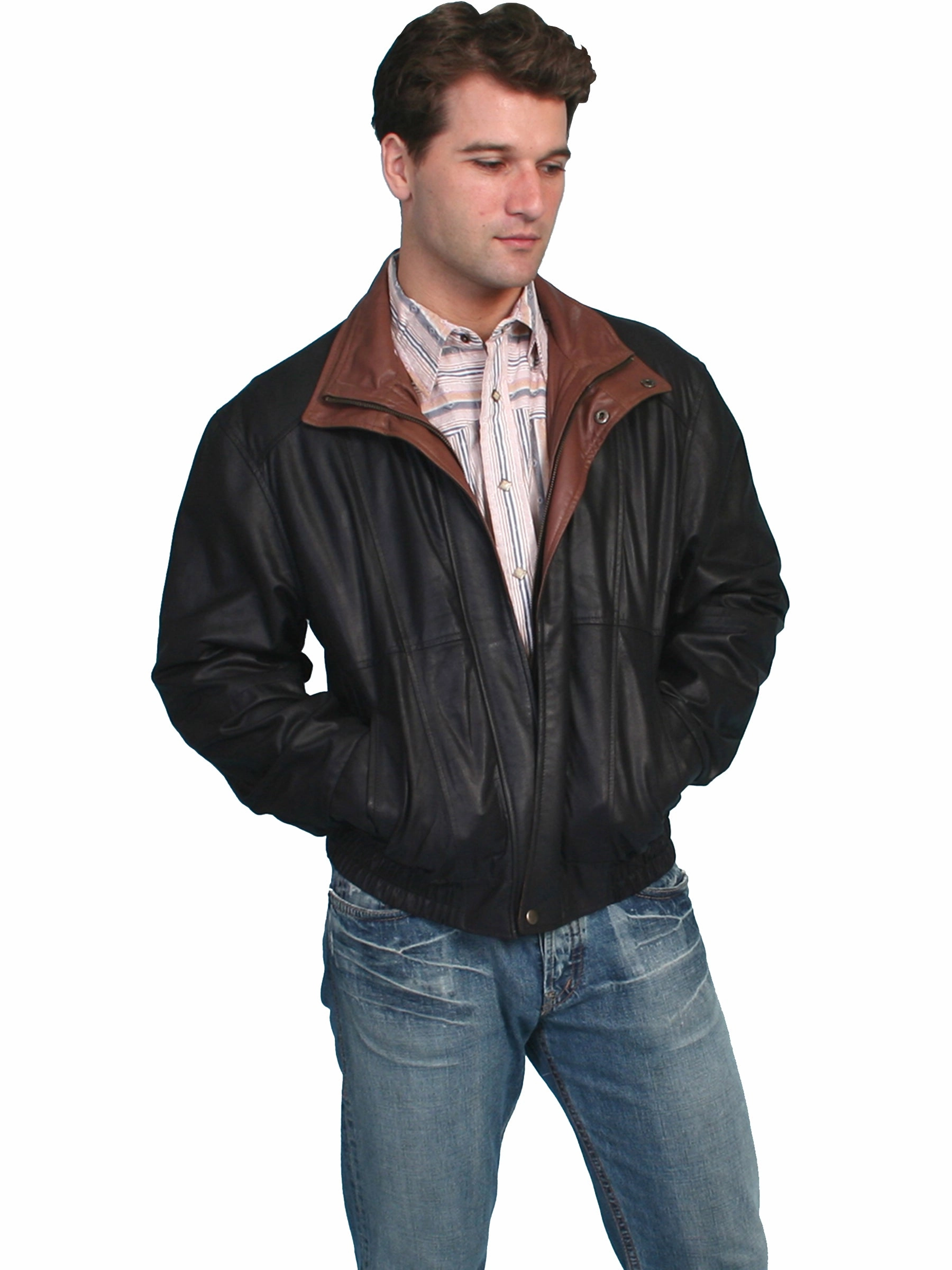 Windproof Technology Tear Resistant Fabric Blends Scully Leather Mens Bomber Motorcycle Featherlite Jacket Black