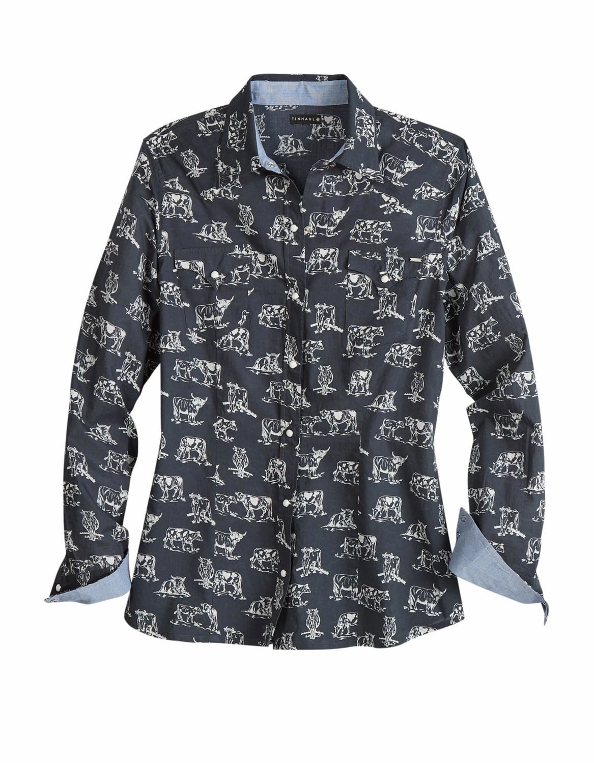 Layering Essential Tin Haul Womens 2185 Cow Toile Black 100% Cotton L/S Shirt
